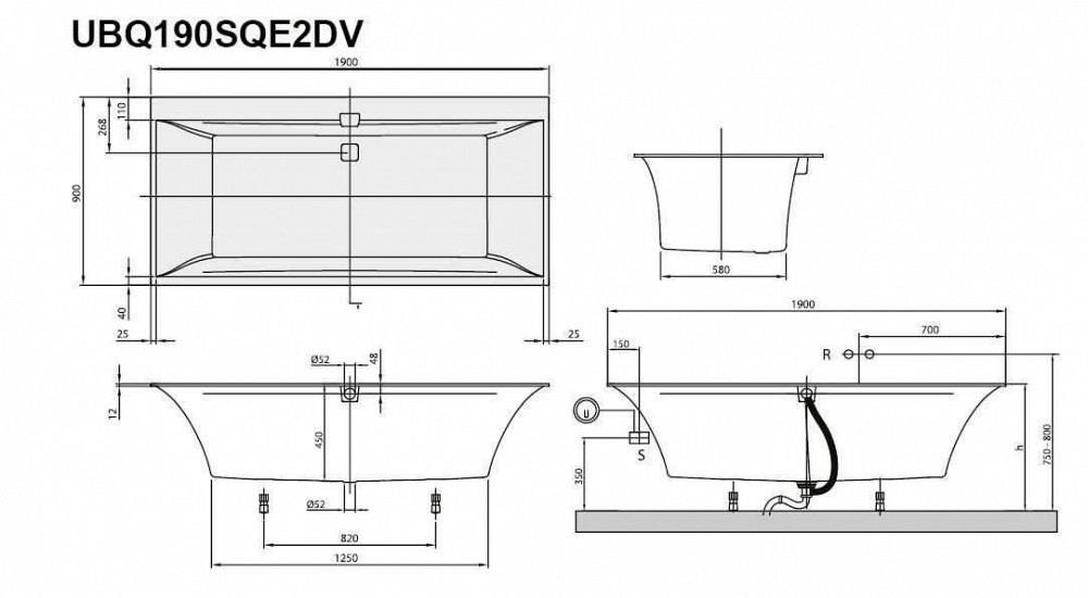 Ванна кварил Villeroy  Boch SQUARO EDGE 12 190х90 Кировское - изображение 3
