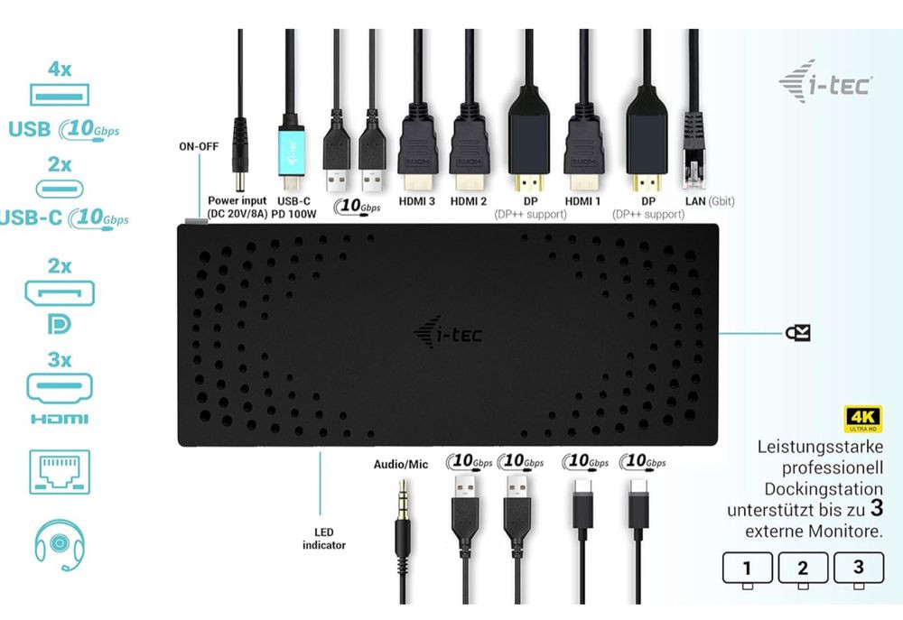 Док станція i-tec USB 3.0 / USB-C/Thunderbolt, 3X 4K Енакиево - изображение 3