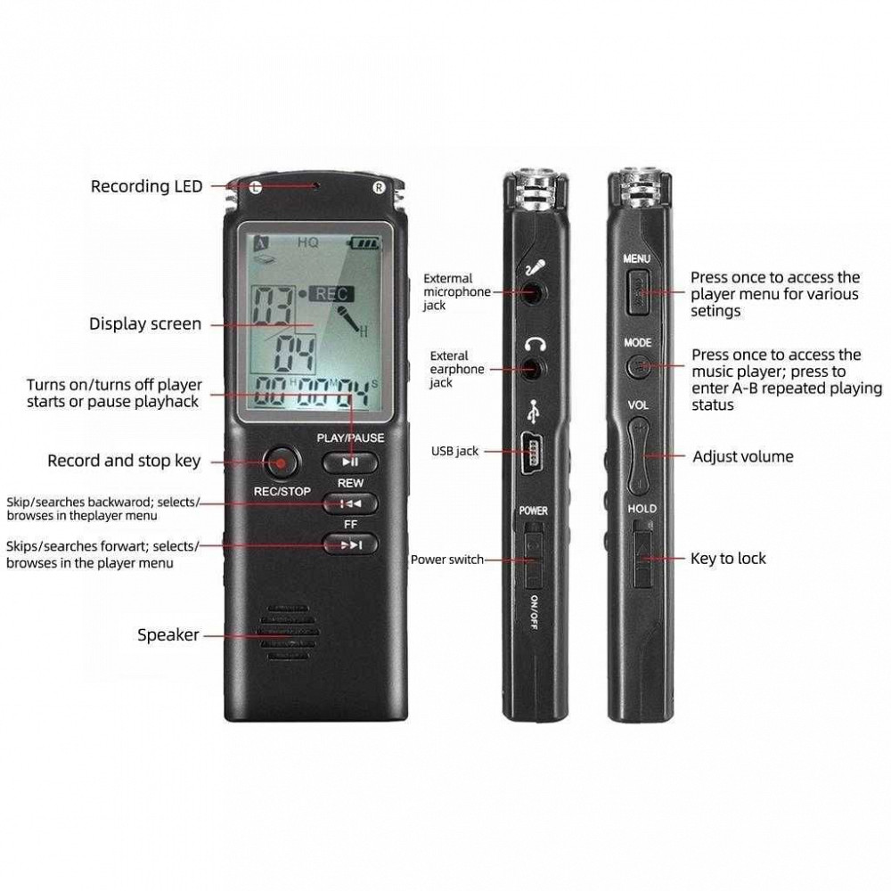 Диктофон цифровой с активацией голосом Volemer T60 Mp3 8гб и 32 гб. Амвросиевка - изображение 4