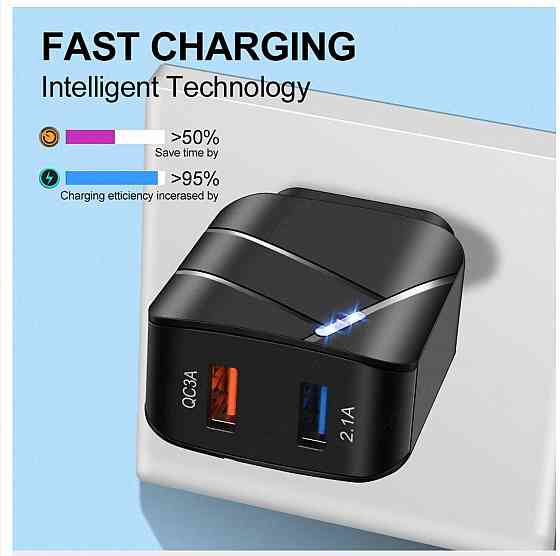 Быстрая зарядка для телефона 28W Uslion QC3.0 2USB Зарядное Xiaomi Зугрэс