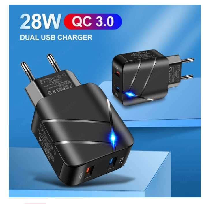 Быстрая зарядка для телефона 28W Uslion QC3.0 2USB Зарядное Xiaomi Зугрэс - изображение 3