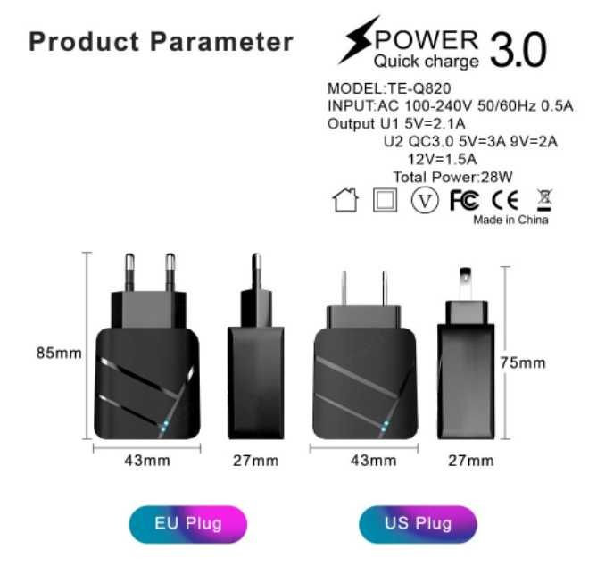 Быстрая зарядка для телефона 28W Uslion QC3.0 2USB Зарядное Xiaomi Зугрэс - изображение 8