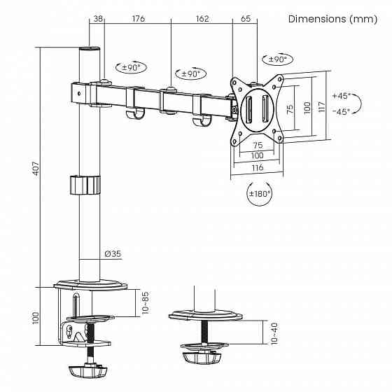 17"-32" Настольное крепление для монитора Brateck LDT66-CO12 Кронштейн Шахтерск