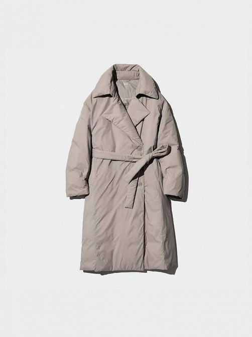 Uniqlo . Довге пухове пальто з поясом . Торез - изображение 3