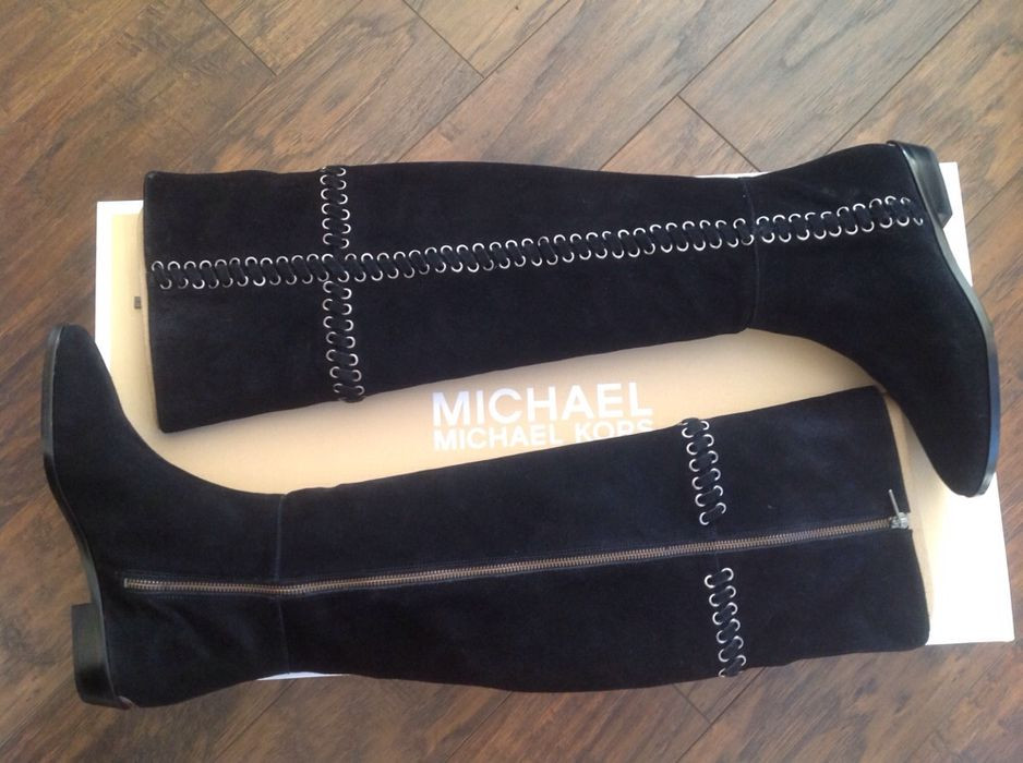 Сапоги кожаные замшевые ботфорты Michael kors, чёрные и коричневые Кировское - изображение 8